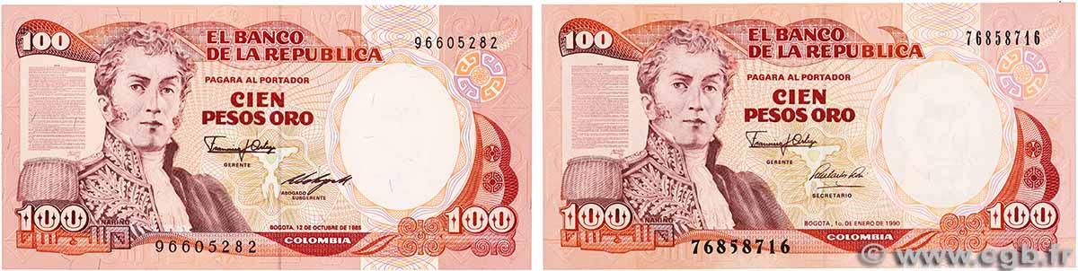 100 Pesos Oro Lot KOLUMBIEN 1986 P.426b et e fST+