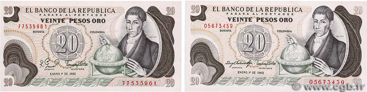 20 Pesos Oro Lot COLOMBIE 1982 P.409d NEUF