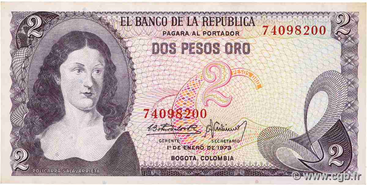 2 Pesos Oro COLOMBIE 1973 P.413a SUP