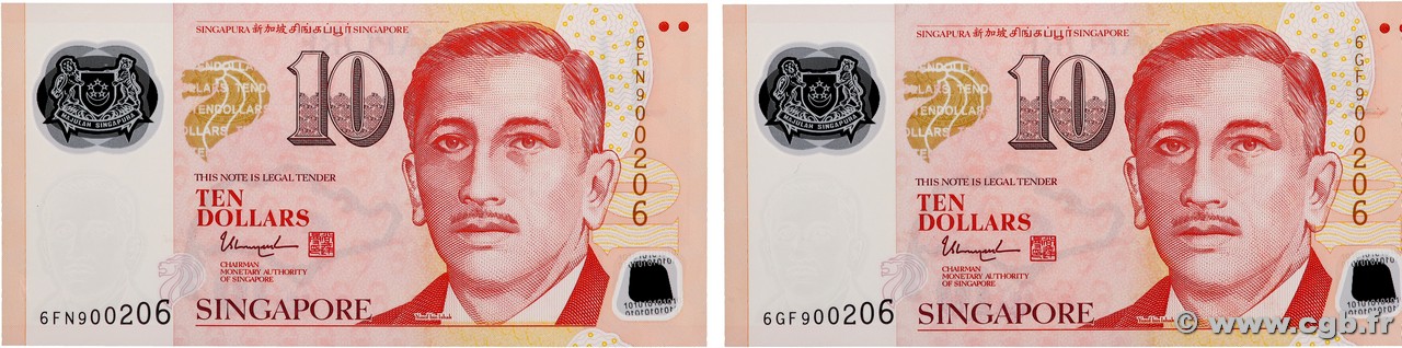 10 Dollars Lot SINGAPORE 2004 P.48 UNC