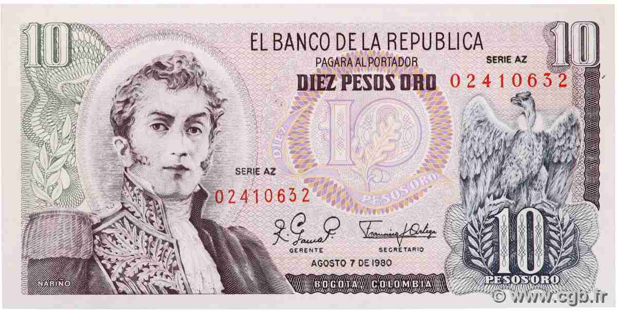 10 Pesos Oro Remplacement COLOMBIE 1980 P.407h NEUF