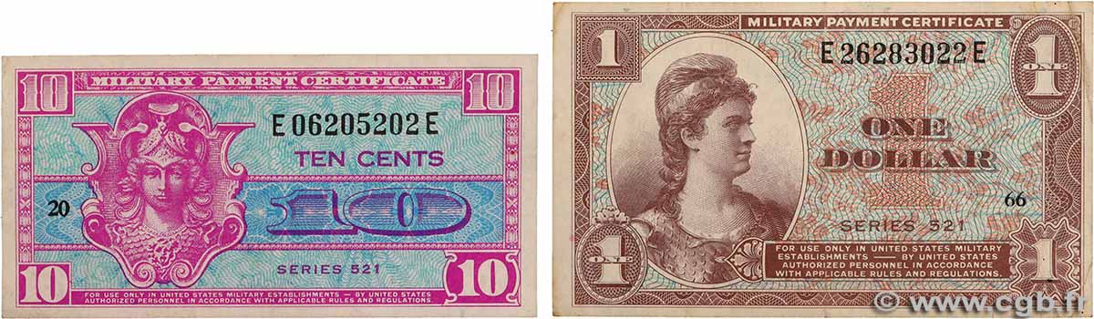 10 Cents et 1 Dollar Lot UNITED STATES OF AMERICA 1954 P.M030 et P.M033 VF-