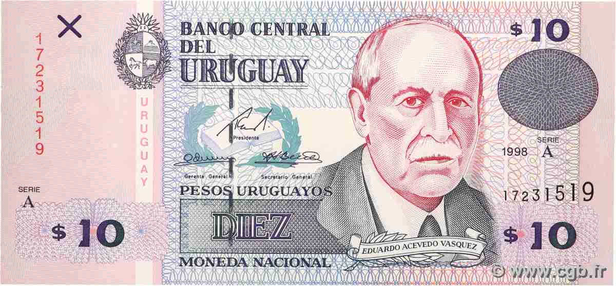 10 Pesos Uruguayos URUGUAY 1998 P.081a NEUF