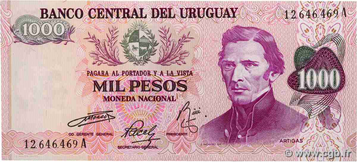 1000 Pesos URUGUAY 1974 P.052 fST+