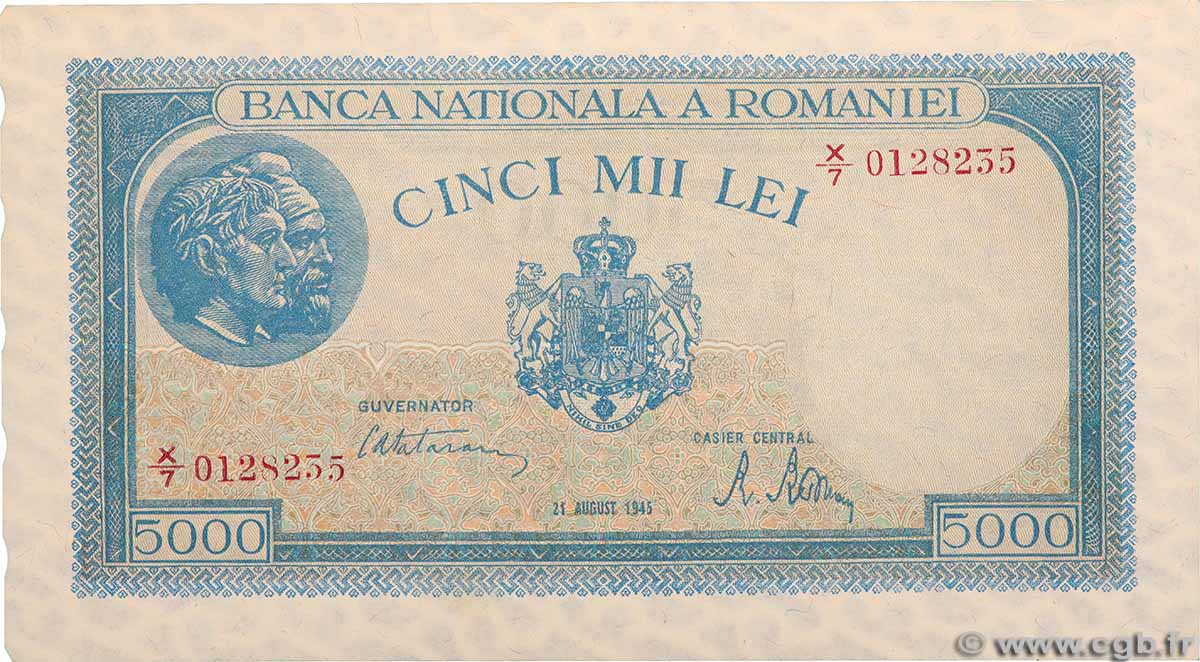 5000 Lei RUMÄNIEN 1945 P.056a fST+