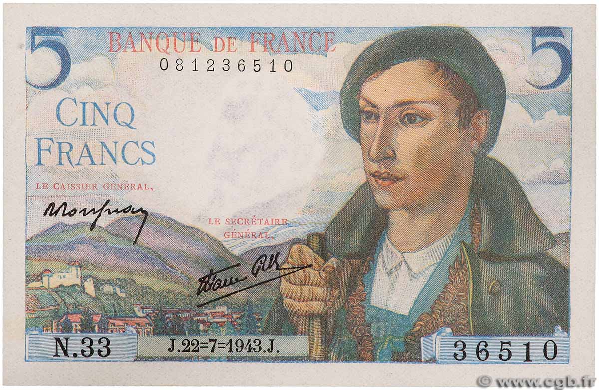5 Francs BERGER FRANKREICH 1943 F.05.02 fST+