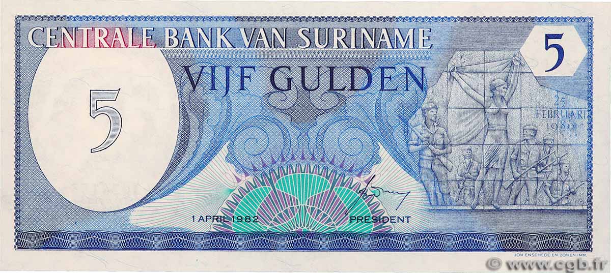 5 Gulden SURINAM 1982 P.125 ST