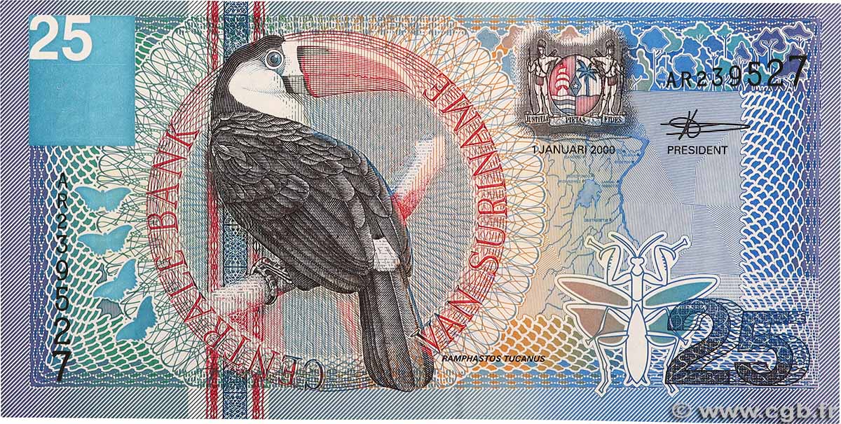 25 Gulden SURINAM 2000 P.148 ST