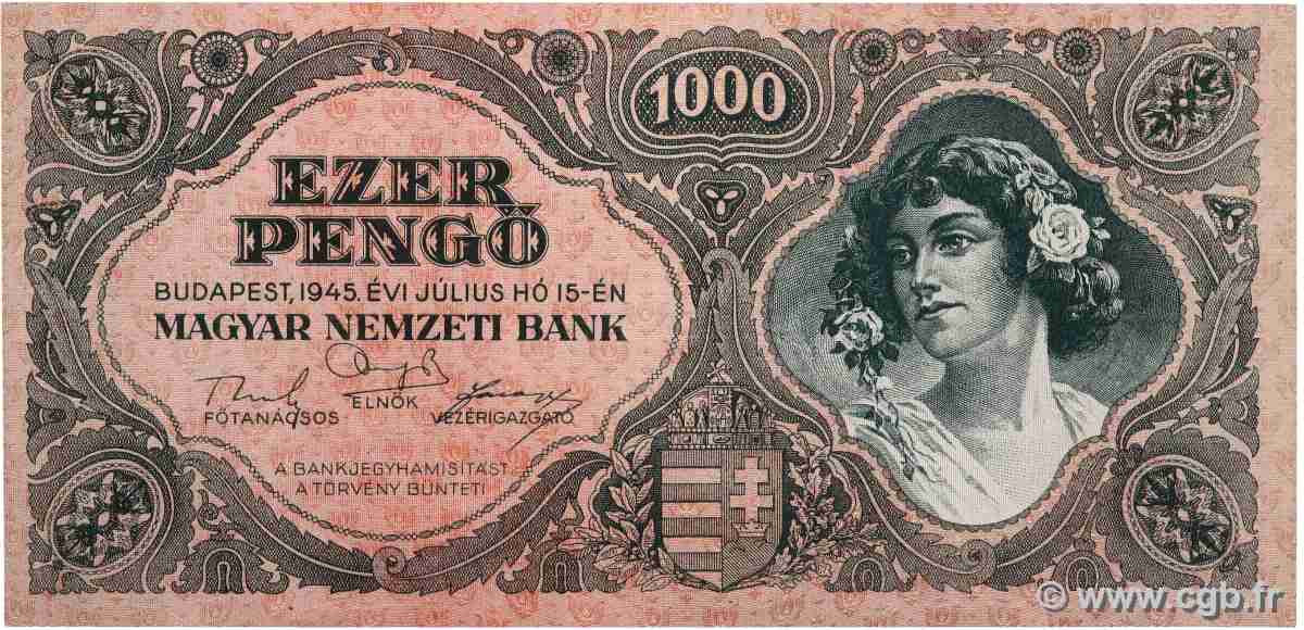 1000 Pengö UNGARN 1945 P.118a fST+