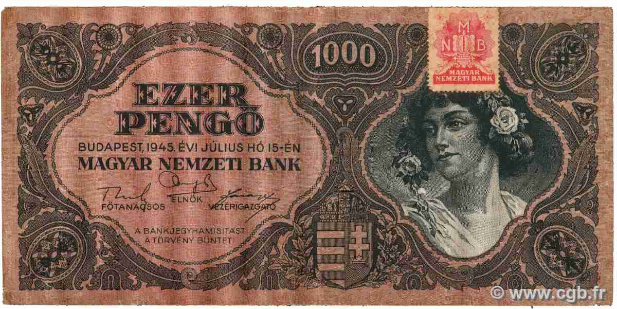 1000 Pengo HONGRIE 1945 P.118b TTB