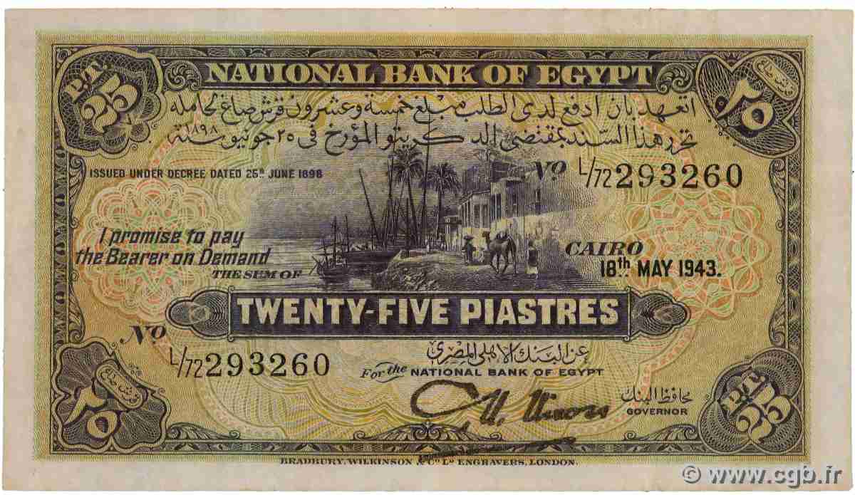 25 Piastres EGYPT 1943 P.010c VF