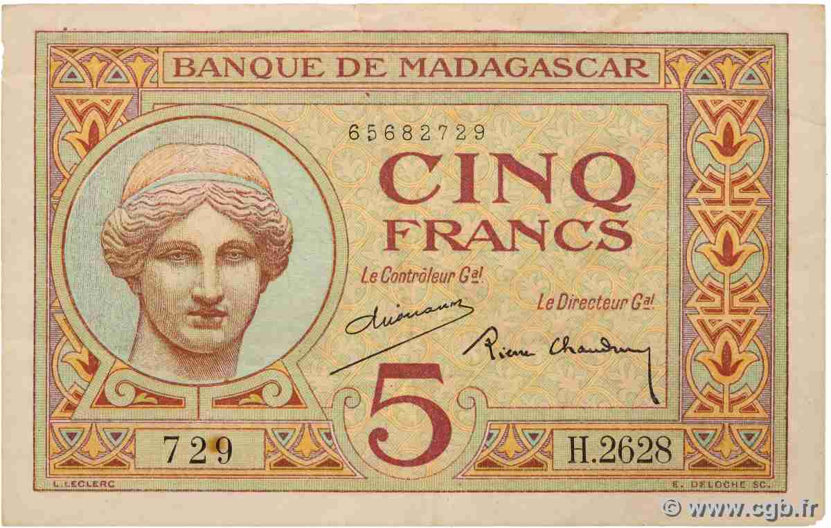 5 Francs MADAGASCAR 1937 P.035 TTB
