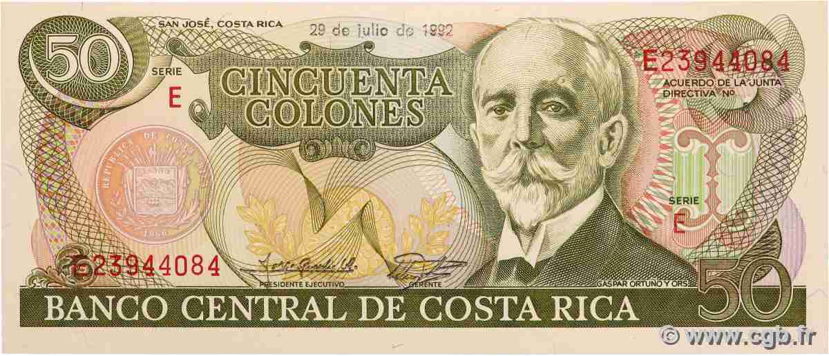 50 Colones COSTA RICA 1992 P.257a NEUF