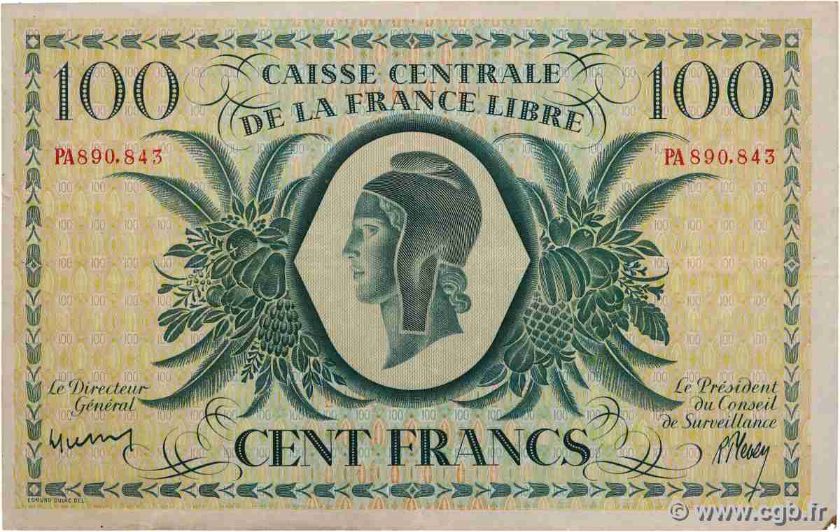 100 Francs Marianne CCFL AFRIQUE ÉQUATORIALE FRANÇAISE 1944 A.121a BB