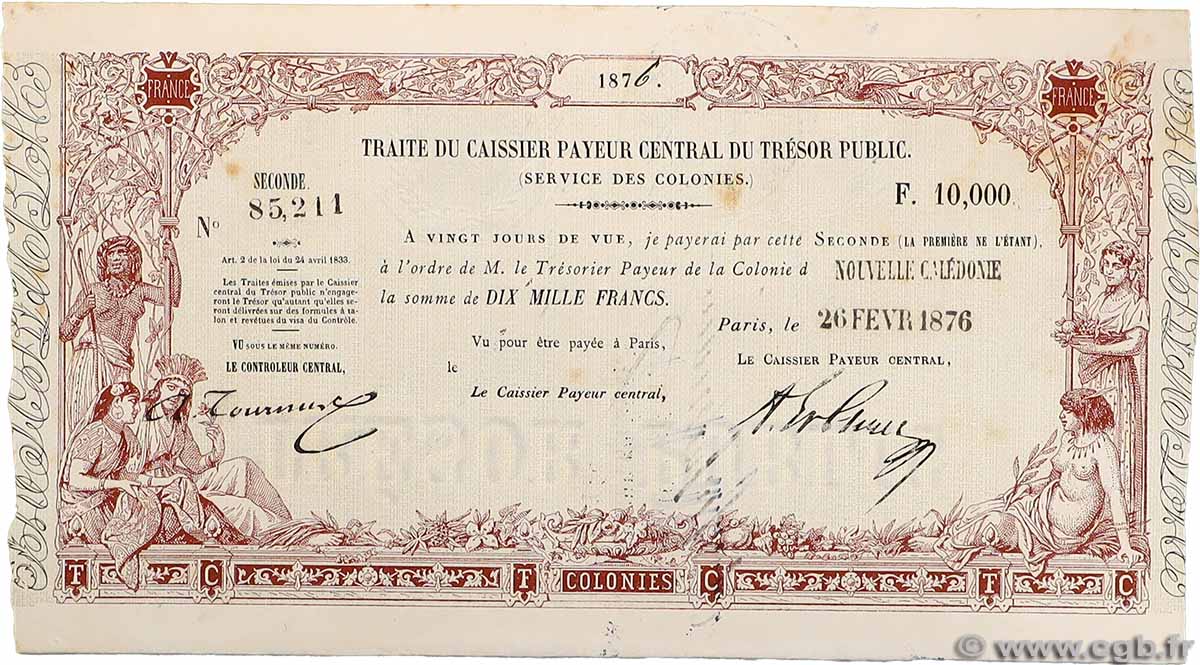 10000 Francs NOUVELLE CALÉDONIE 1876 NC.76.10000 XF