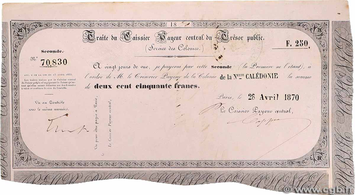 250 Francs NOUVELLE CALÉDONIE 1870 NC.70.250 pr.SUP