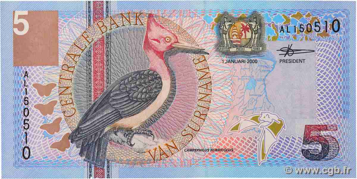 5 Gulden SURINAM 2000 P.146 UNC