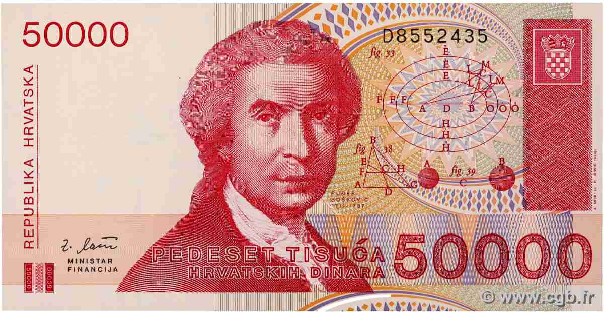 50000 Dinara CROATIA 1993 P.26a UNC