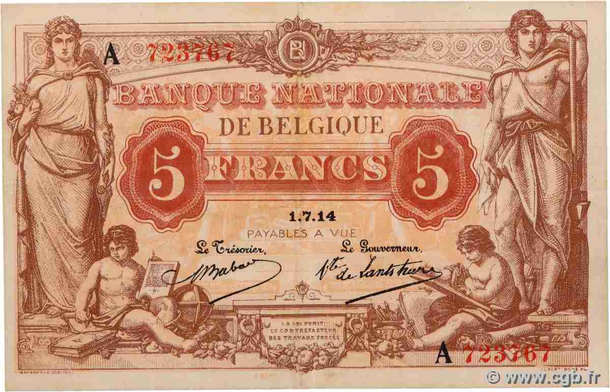 5 Francs BELGIO 1914 P.074a q.SPL