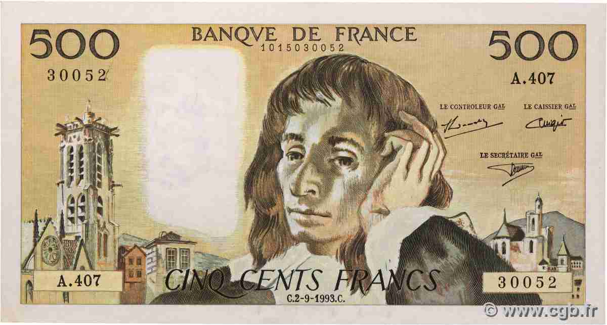 500 Francs PASCAL FRANCE 1993 F.71.52 VF