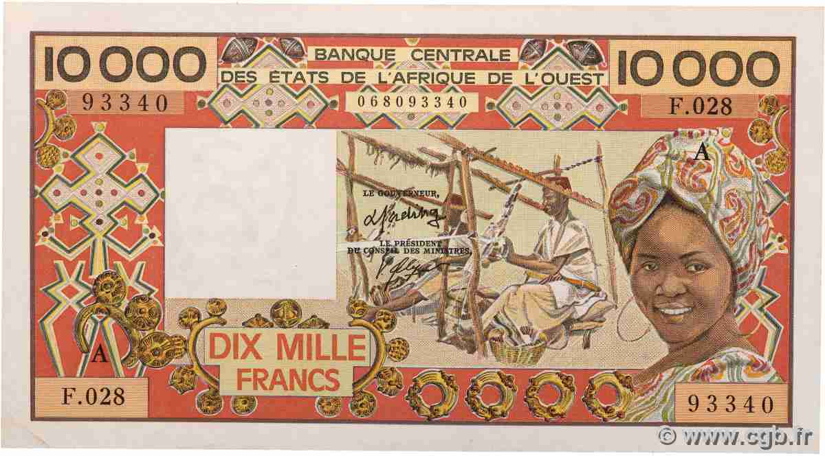 10000 Francs WEST AFRICAN STATES 1986 P.109Ah AU-