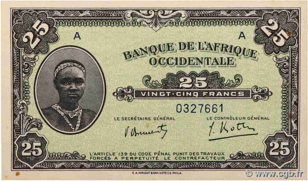 25 Francs FRENCH WEST AFRICA 1942 P.30a q.SPL