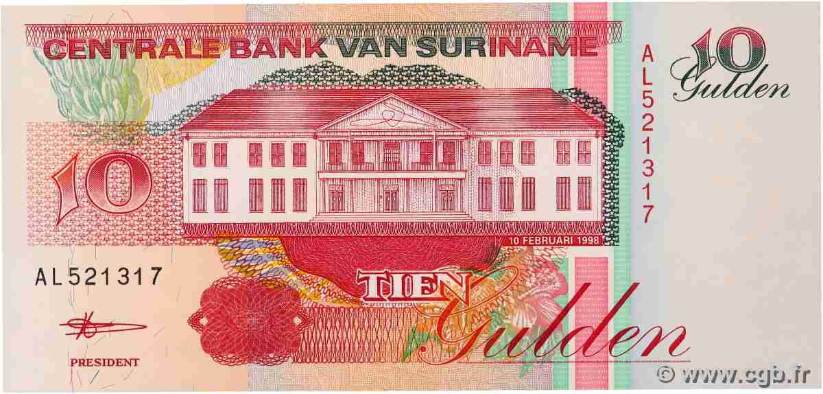 10 Gulden SURINAM 1998 P.137b ST