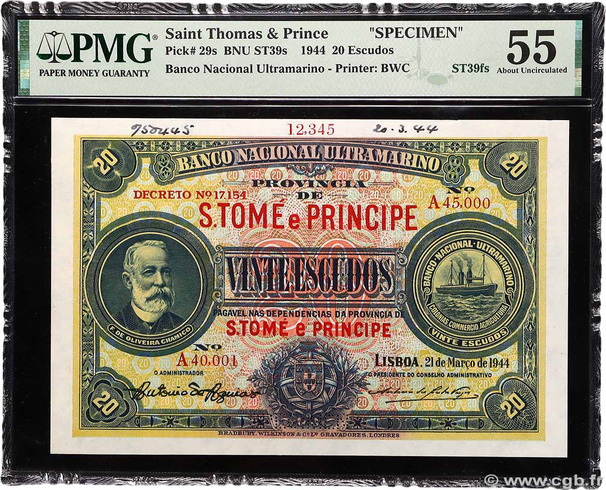 20 Escudos Spécimen SAO TOME E PRINCIPE 1944 P.029s AU
