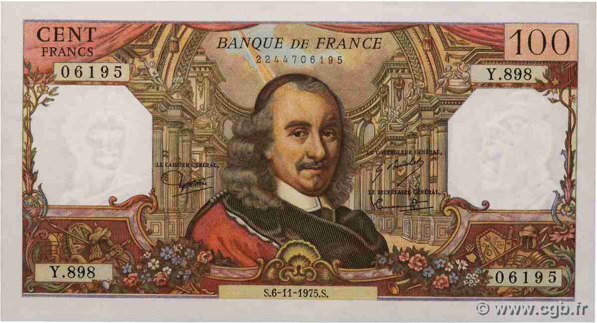100 Francs CORNEILLE FRANCE 1975 F.65.50 AU+