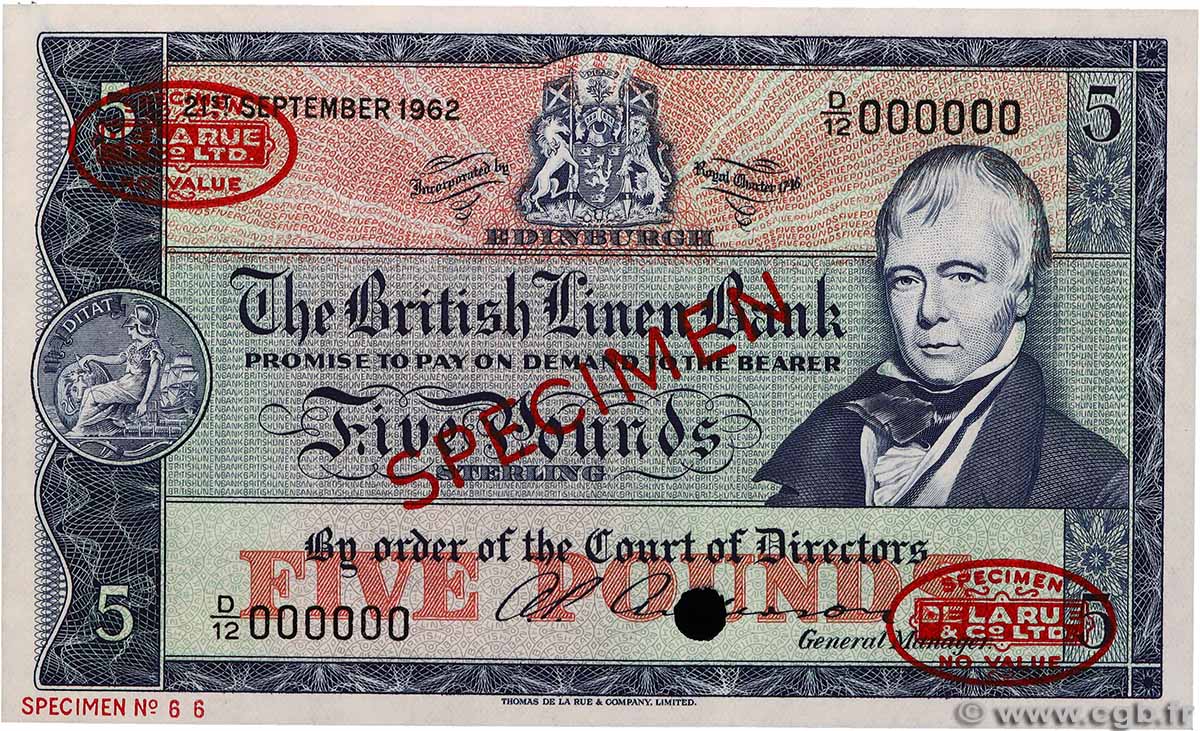 5 Pounds Spécimen SCOTLAND 1962 P.167as fST