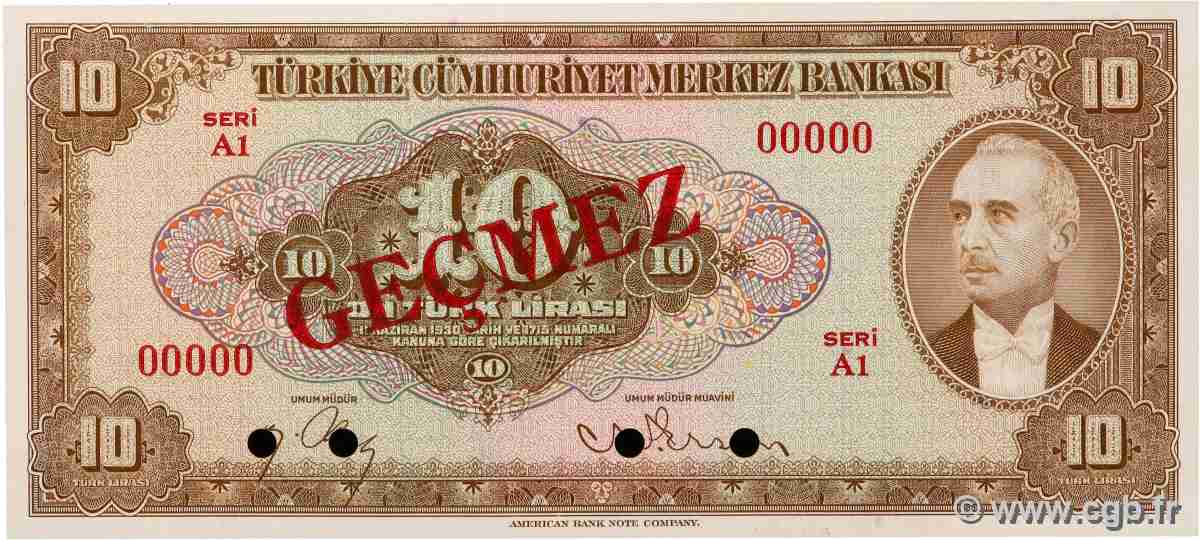 10 Lira Spécimen TURQUIE 1948 P.148s NEUF