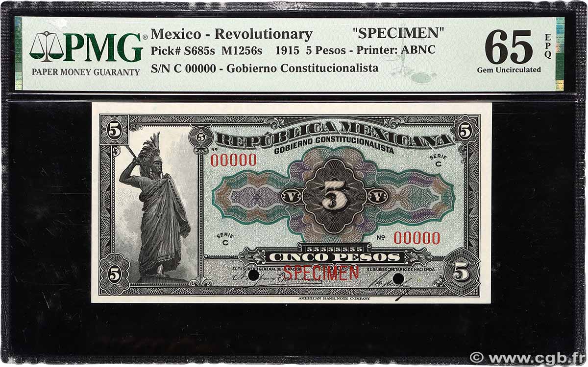 5 Pesos Spécimen MEXIQUE 1915 PS.0685s NEUF