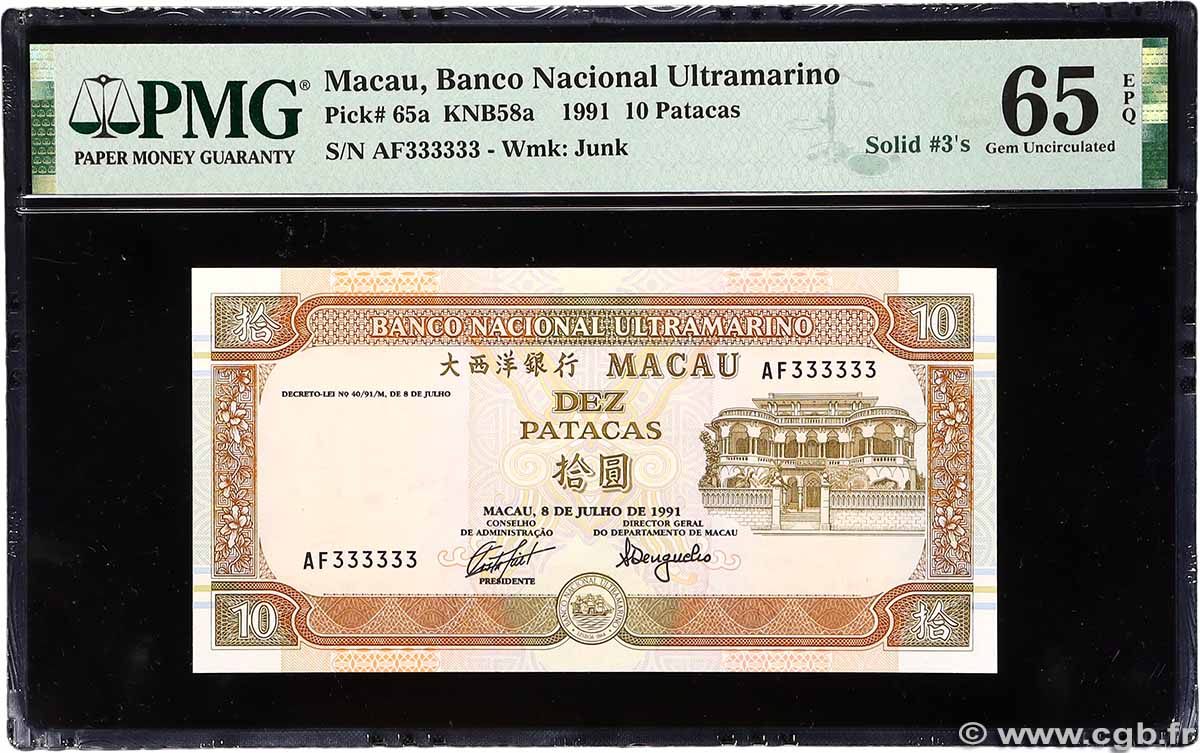 10 Patacas Numéro spécial MACAO 1991 P.065a NEUF