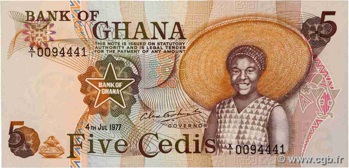 5 Cedis GHANA 1977 P.15b UNC