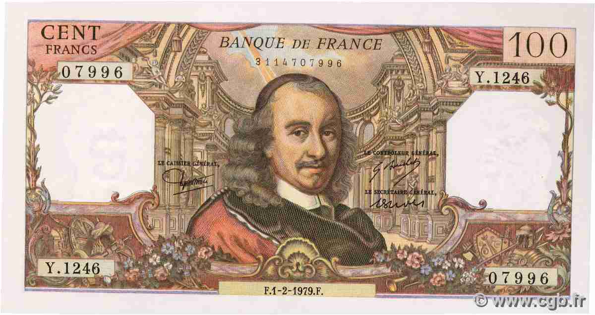 100 Francs CORNEILLE FRANCE 1979 F.65.65 UNC-