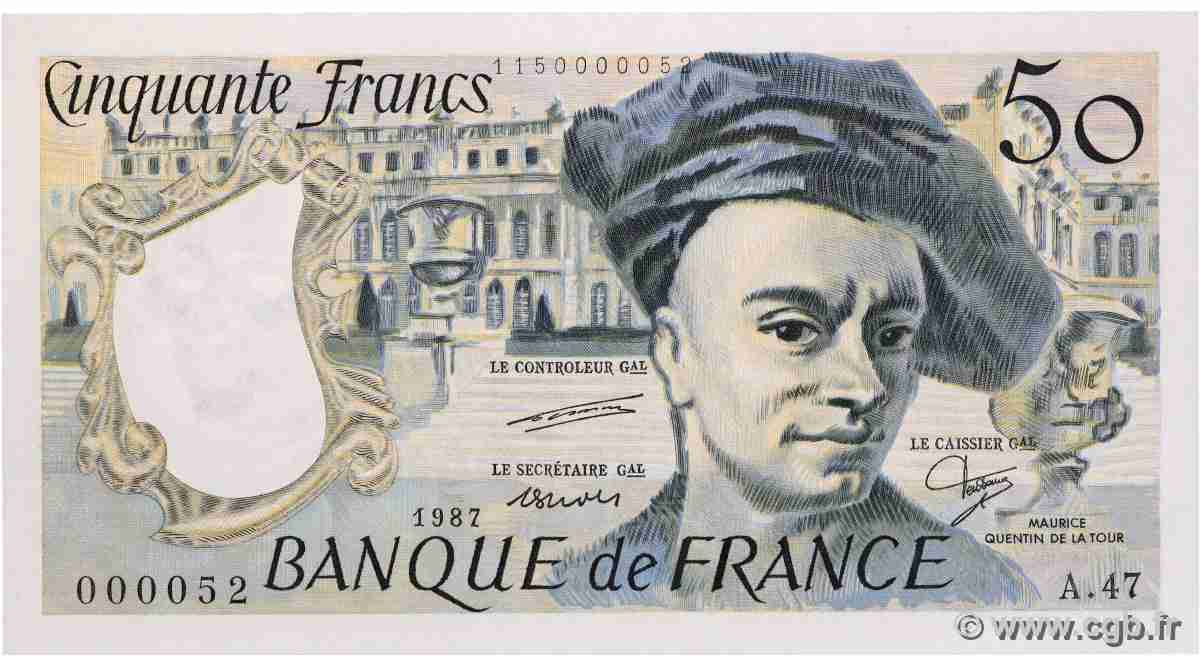 50 Francs QUENTIN DE LA TOUR Petit numéro FRANCE 1987 F.67.13A47 UNC