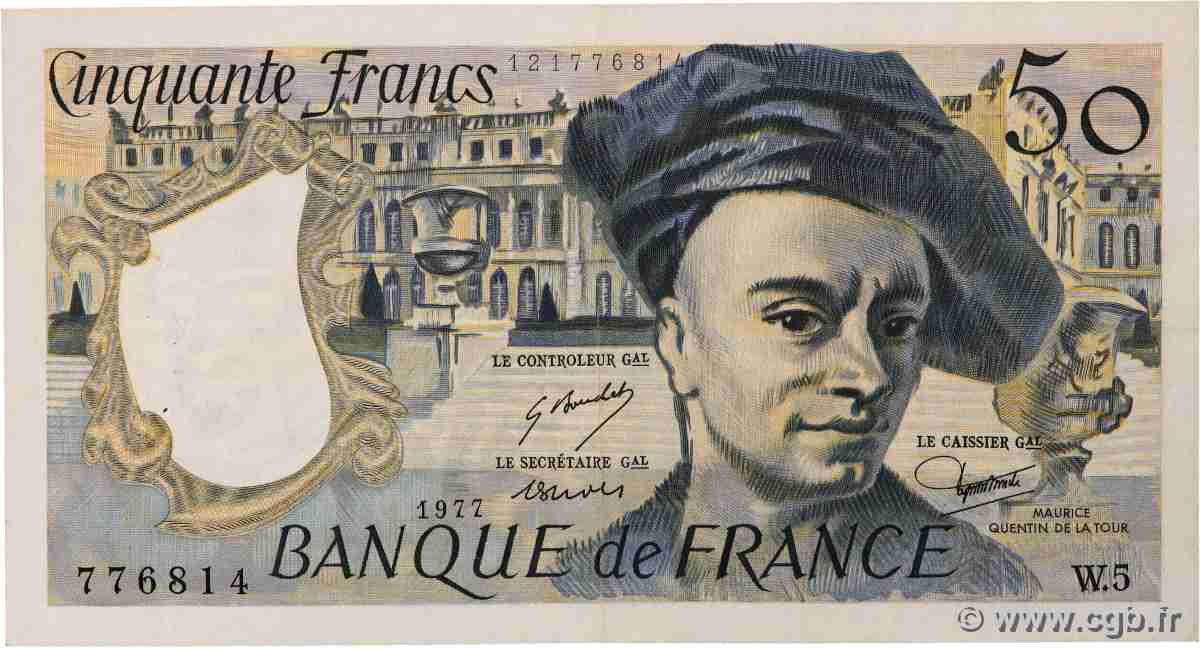 50 Francs QUENTIN DE LA TOUR FRANKREICH 1977 F.67.02 fVZ