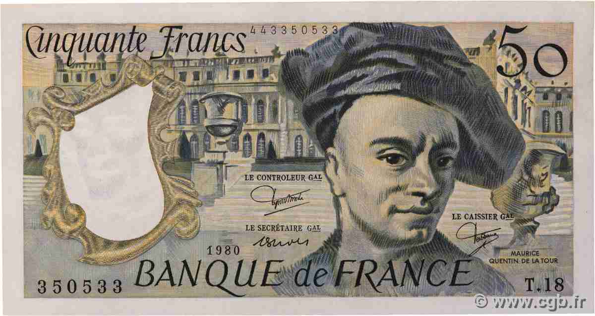 50 Francs QUENTIN DE LA TOUR FRANKREICH 1980 F.67.06 fST+