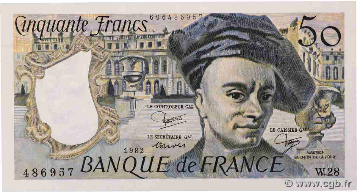 50 Francs QUENTIN DE LA TOUR FRANKREICH 1982 F.67.08 fST+