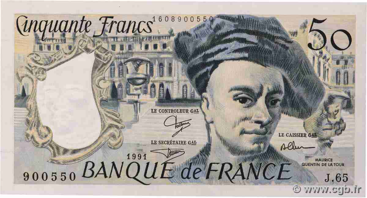 50 Francs QUENTIN DE LA TOUR FRANKREICH 1991 F.67.17 fST+