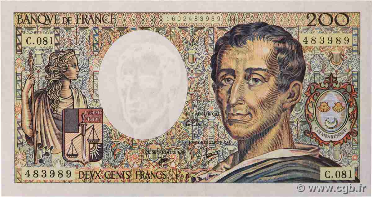 200 Francs MONTESQUIEU FRANKREICH 1990 F.70.10a SS