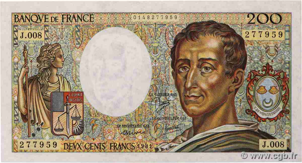 200 Francs MONTESQUIEU FRANKREICH 1981 F.70.01 fST