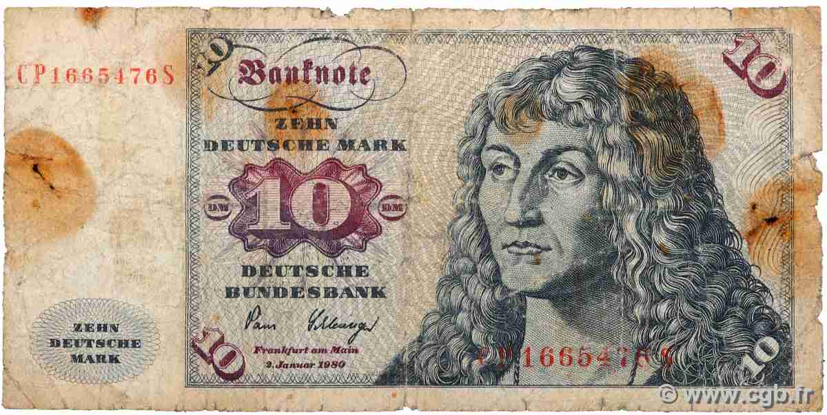 10 Deutsche Mark GERMAN FEDERAL REPUBLIC 1980 P.31d SGE