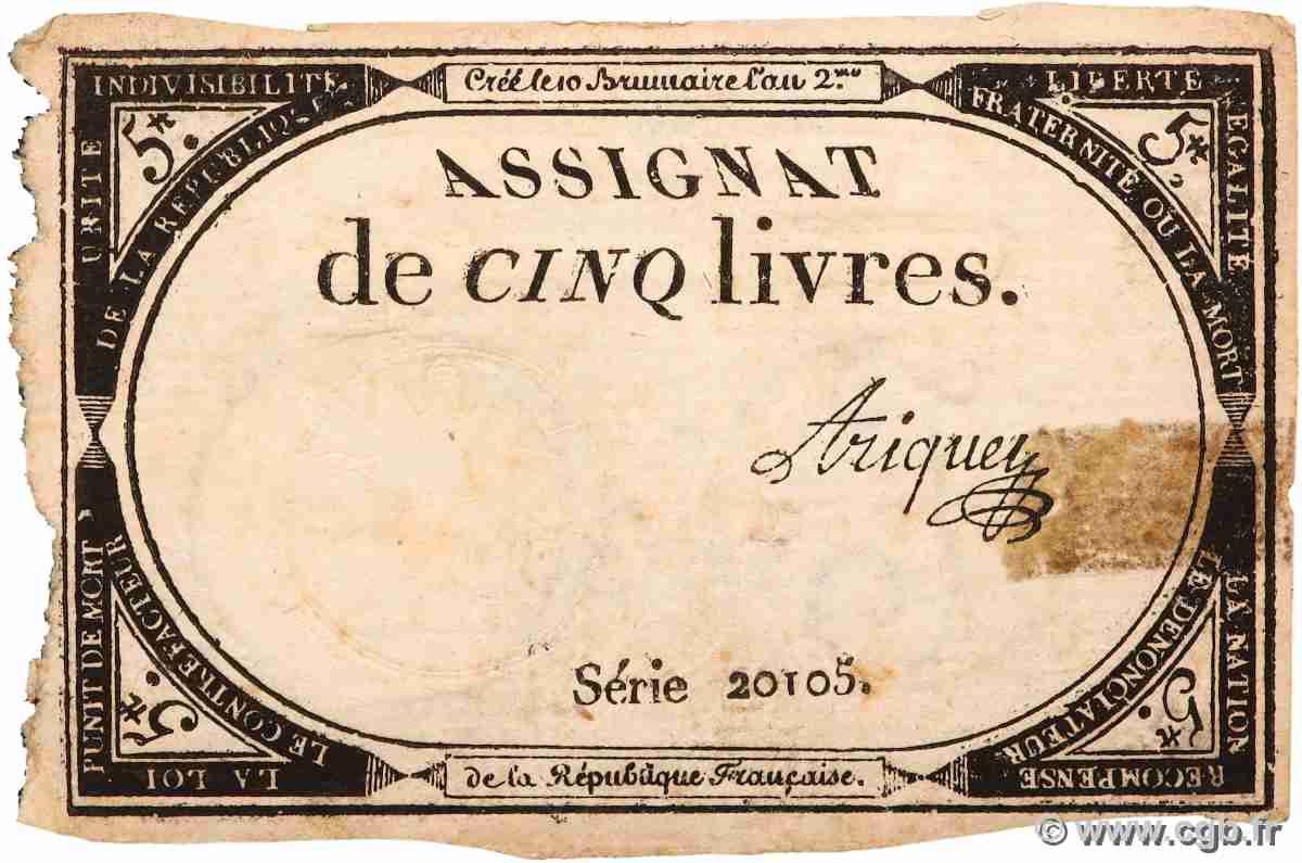 5 Livres FRANKREICH 1793 Ass.46a fSS