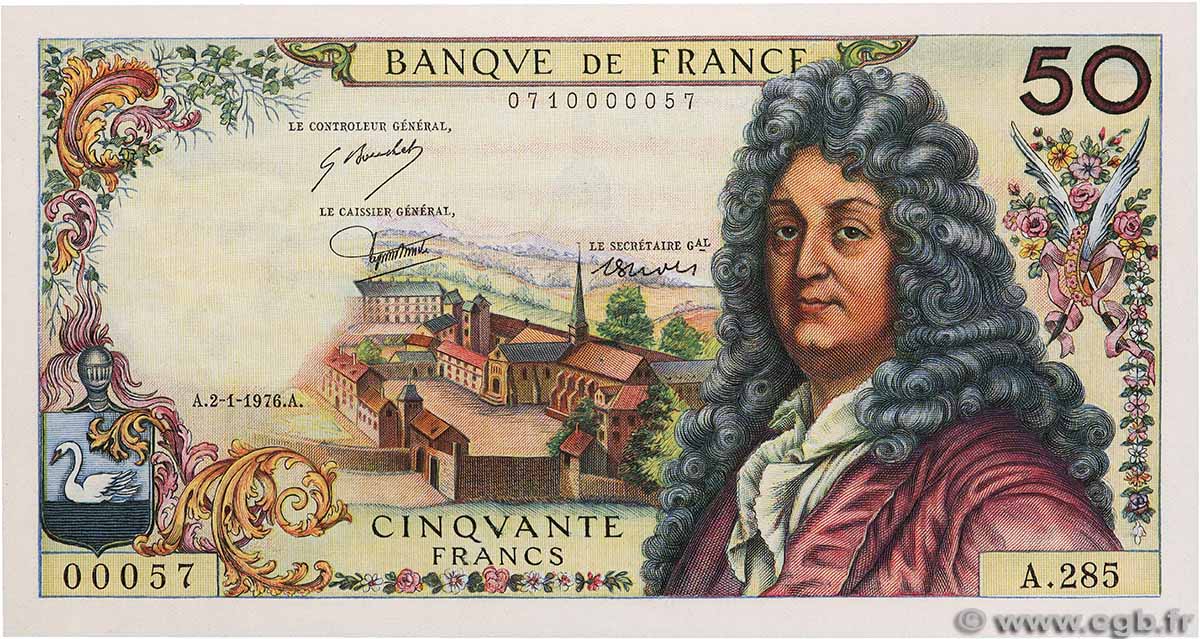 50 Francs RACINE Petit numéro FRANCE 1976 F.64.32A285 UNC-
