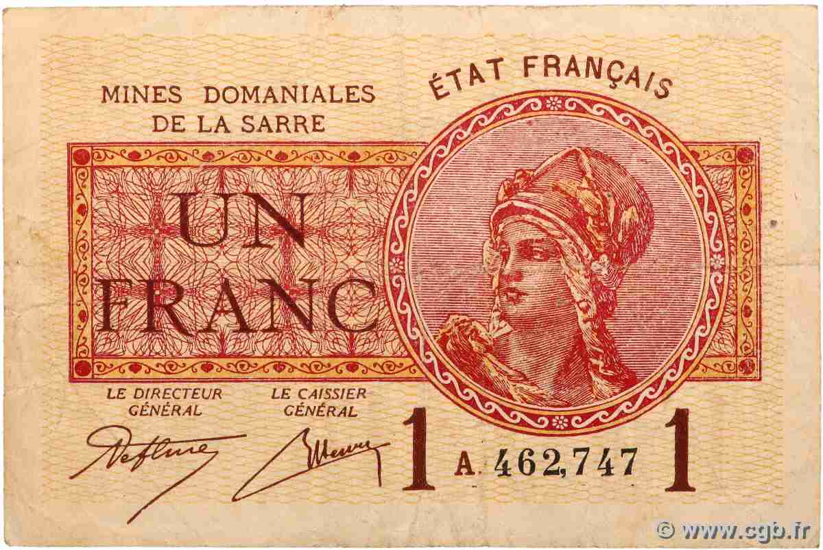 1 Franc MINES DOMANIALES DE LA SARRE FRANKREICH 1920 VF.51.01 S