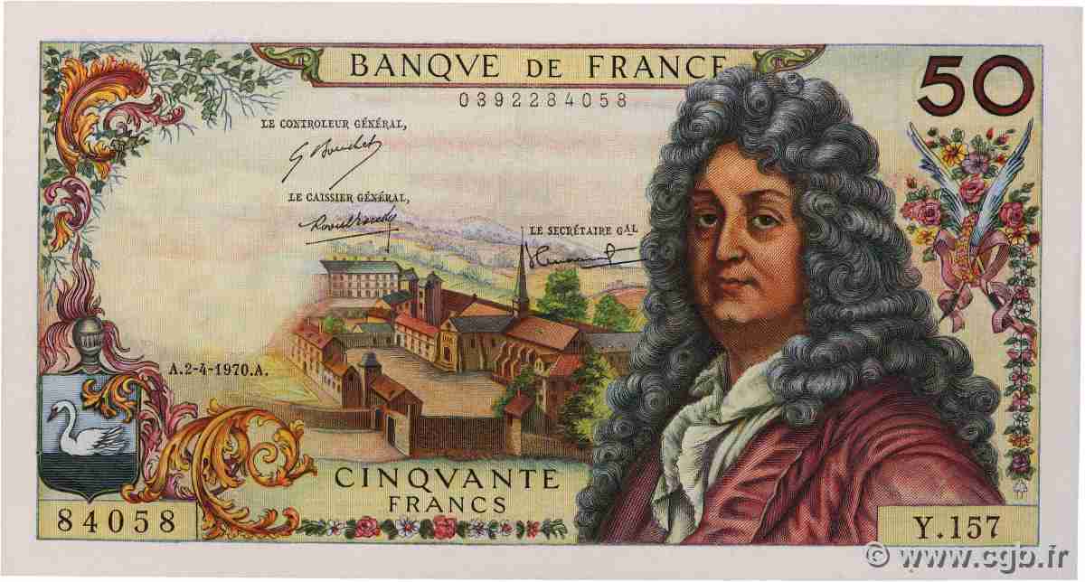 50 Francs RACINE FRANCE 1970 F.64.16 XF+