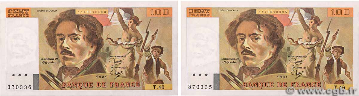 100 Francs DELACROIX modifié Consécutifs FRANKREICH 1981 F.69.05 ST