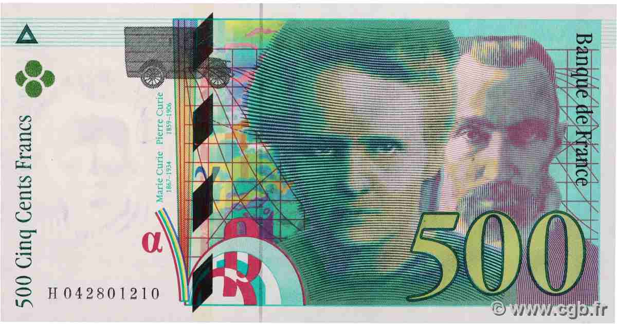 500 Francs PIERRE ET MARIE CURIE FRANCE 1998 F.76.04 UNC
