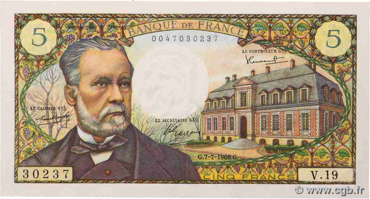 5 Francs PASTEUR FRANKREICH 1966 F.61.02 VZ